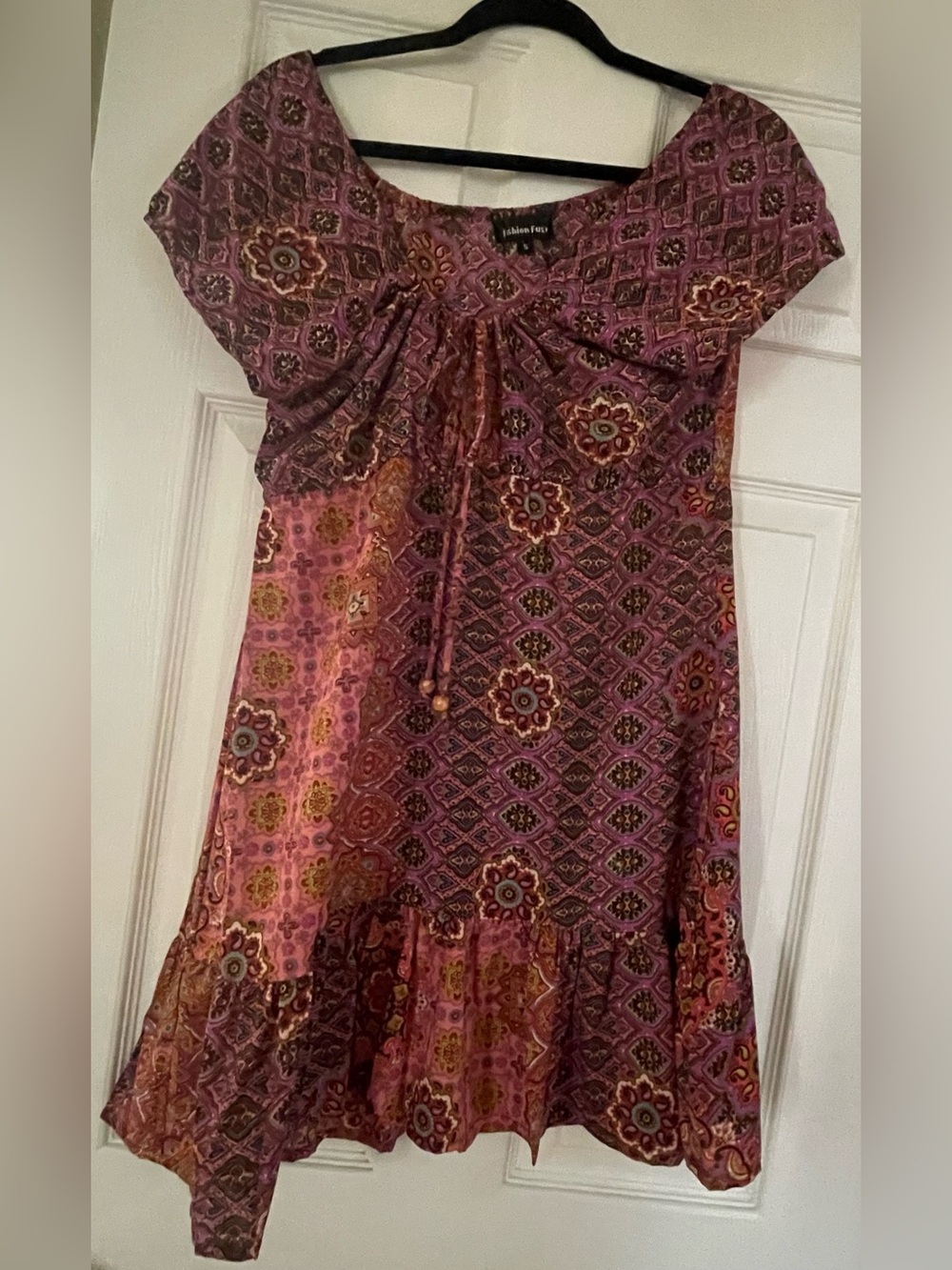 Boho Floral Print Short Sleeve Dress in Plum & Rust
